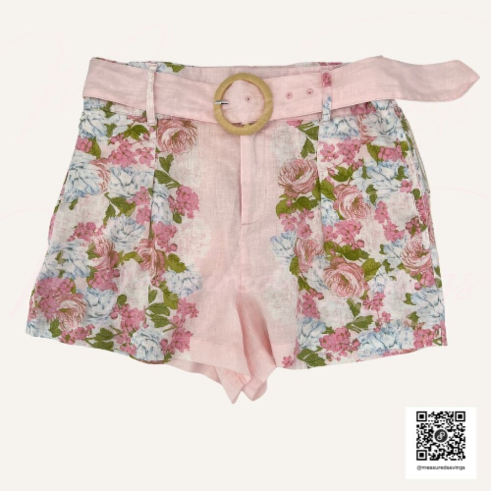 C&C California (NWT Medium)  Pink 100% Linen Belted Floral Shorts - 3" Inseam - Picture 2 of 9